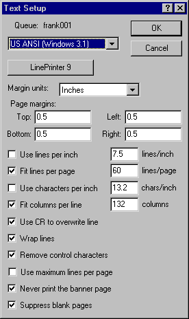 RPM 95/98 Text Setup Dialog